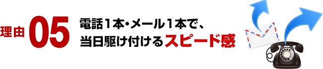 理由 05／電話１本・メール１本で、当日駆け付けるスピード感